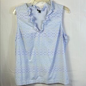Talbots Light Blue Ruffle Neck Sleeveless Top Size Large